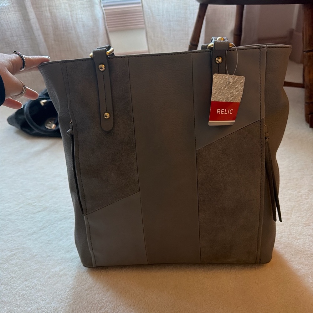 Relic Gray Handbag with Gold Details